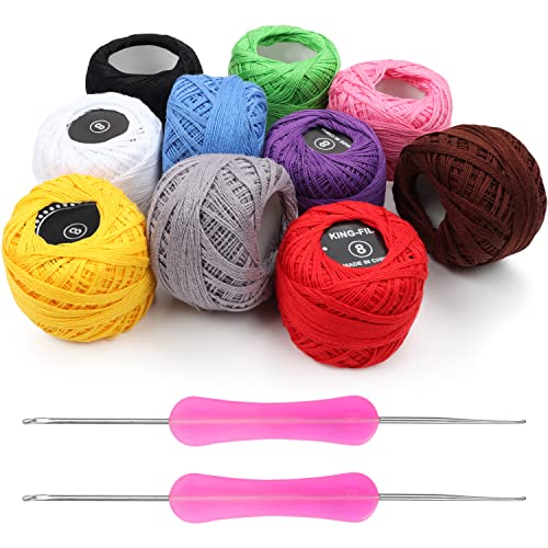 Kurtzy 10 Filati X Uncinetto Gomitoli Cotone Per Uncinetto Set - 2 Uncinetti Ergonomici Inclusi (1 Mm, 2 Mm) - Peso Gomitolo Cotone Per Uncinetto 20 G
