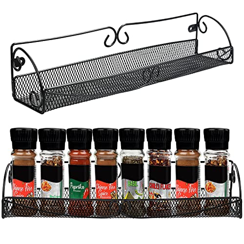 Belle Vous Mensola Porta Spezie Da Appendere Nero (2Pz) - Portaspezie Salvaspazio Porta Barattoli Cucina A 1 Livello - Porta Spezie Da Parete Per Bara
