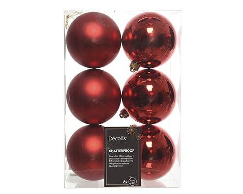 Decoris, 22052, Palline Natalizie, Infrangibili, Miste Lucide E Opache, Rosso (Rot)