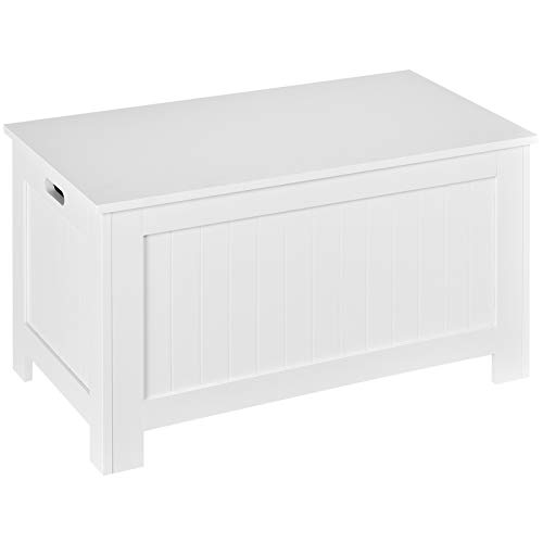 Homcom Panca Contenitore Multiuso In Legno Mdf, 2 Maniglie E Apertura Con Blocco Di Sicurezza, 81X40X46Cm, Bianco
