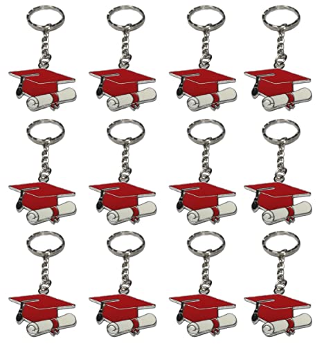Puntocasastore 12 X Portachiavi Decorazione Bomboniera Laurea Tocco Rosso 3,9X2,5 Cm Lungh. Totale 8 Cm