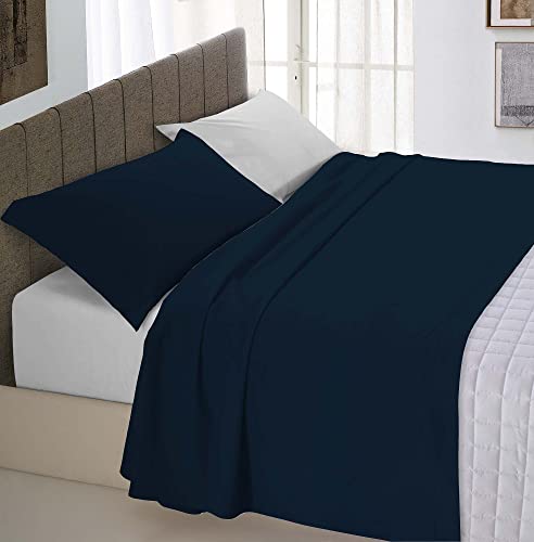 Italian Bed Linen Completo Letto Natural Color, 100% Cotone, Blu Scuro/Grigio Chiaro, Matrimoniale