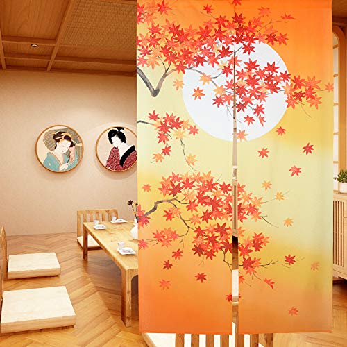 Ligicky Giapponese Noren Tenda Ristorante Lungo Curtain Doorway Curtains Corridoio Decorazione Domestica (Foglie D'Acero&Luna,85 * 150Cm)