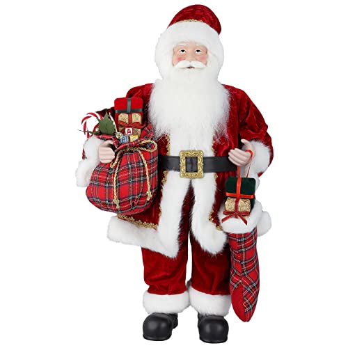 Uten Babbo Natale Grande Statua In Piedi, 61Cm/24 Pollici Figura Realistica Di Babbo Natale Con Sacchetto Regalo, Decorato A Mano E Perfetto Come Deco