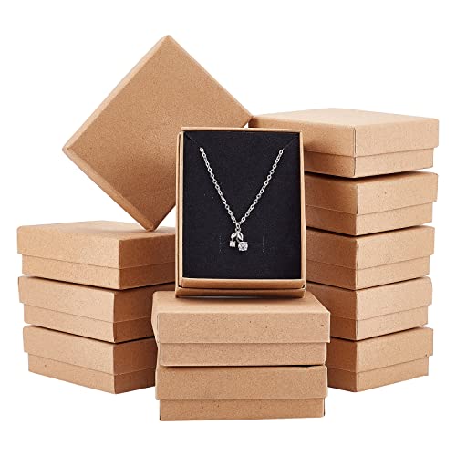 Nbeads 12 Pezzi 9X7X3Cm Scatole Per Gioielli Kraft, Scatola Regalo In Cartone Con Rivestimento In Spugna Per L'Imballaggio Dell'Orecchino Del Braccial