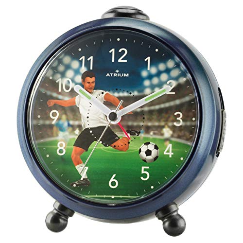 Atrium Sveglia Per Bambini Ragazzi Scorer Stadio, Blu Scuro, Verde, Nero, Analogico, Al Quarzo, Senza Ticchettio, Con Luce E Snooze A932-5