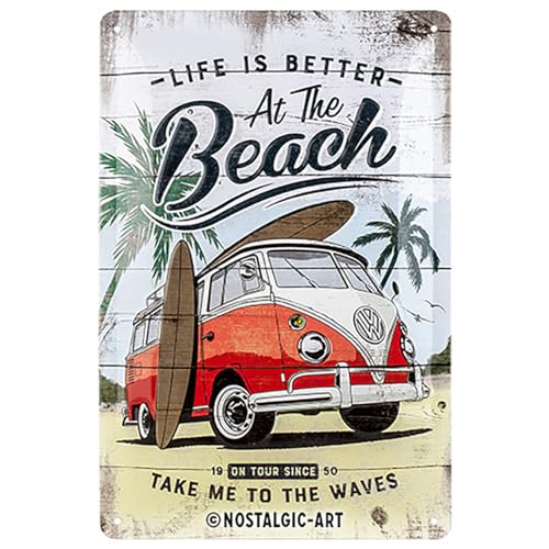Nostalgic-Art Targa Vintage Volkswagen – Bulli T1 – Beach – Idea Regalo Per I Bus Vw, In Metallo, Design Retro Per Decorazione, 20 X 30 Cm