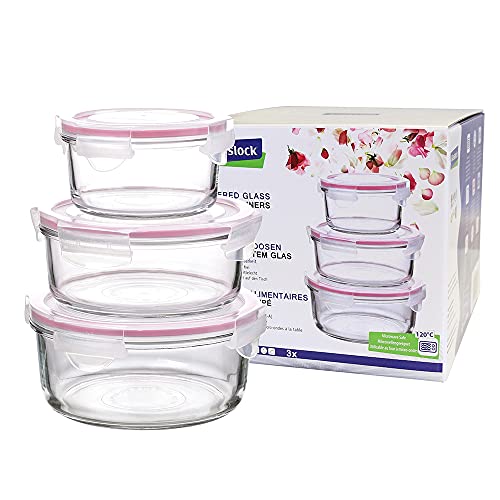 Glasslock (Gl-642, 1X 400Ml, 1X 715Ml, 1X 950Ml) Contenitore Rotondo Per Alimenti In Vetro