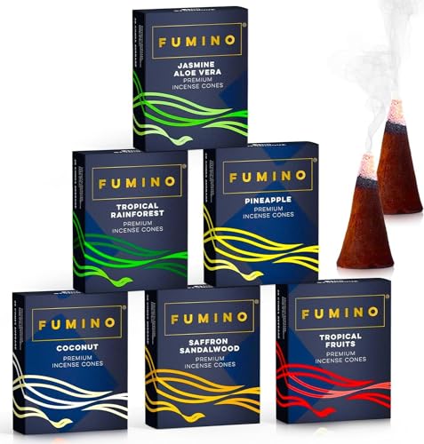 Fumino Incenso Coni Gusto Tropicale Multipack 6 Scatole 120 Coni Incensi Naturali Masala Agarbatti Fragranza Profumata Incenso Meditazione E Relax, De
