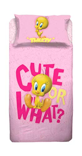 Warner Bros Completo Letto 1 Piazza Tweety, 100% Cotone, Rosa, Giallo