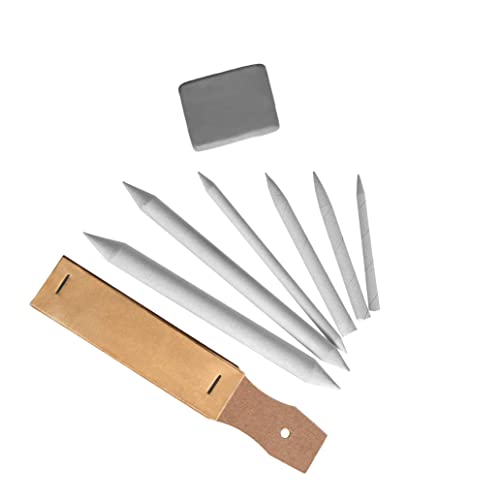 Leeq Set Accessori Disegno Blending Stumps And Tortillions Carta Vetrata Matita Pointer Con Gomma Pane, 8 Pezzi