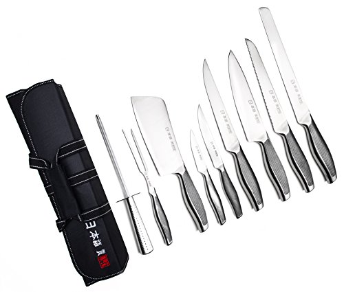 Set Di Coltelli Da Chef Ross Henery Di 9 Pezzi, Coltelli Da Cucina Di Stile Giapponese, Con Affilacoltelli In Acciaio E Custodia Di Trasporto In Tela