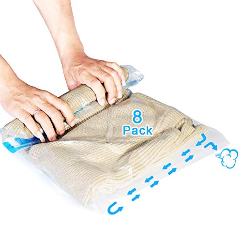 Aobetak Sacchetti Sottovuoto Per Vestiti Da Viaggio,8 Pz Sacchi Buste Sottovuoto Riutilizzabili Salvaspazio,Senza Aspirapolvere O Pompa,4 Medie (40X60