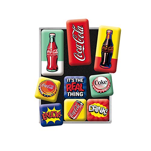 Nostalgic-Art Set Di Magneti Vintage, Coca Cola – Pop Art – Idea Regalo Per Amanti Della Coke, Decorazione Del Frigorifero, Design Nostalgico, 9 Pezzi