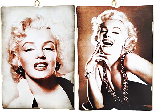 Kustom Art Set Di 2 Quadretti Stile Vintage Serie Attori Famosi Marilyn Monroe Stampa Su Legno 10X15 Cm