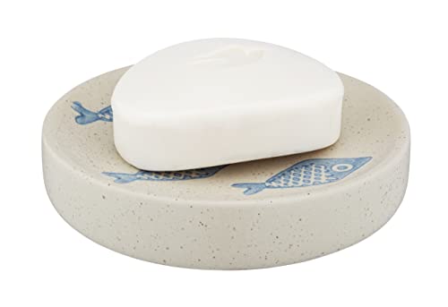 Wenko Portasapone Aquamarin, Piattino Portasapone Per La Custodia Della Saponetta, In Raffinata Ceramica Di Colore Bianco Opaco Con Scenari Marittimi