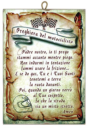 Kustom Art Quadro Quadretto Stile Vintage Preghiera Del Motociclista Ironica Da Collezione Stampa Laser Su Legno 25X18 Cm Idea Regalo