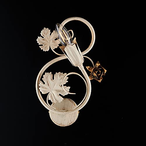 Applique Arte Povera 1 Luce Con Foglie In Ferro Decapè Avorio E Oro Serie Iris