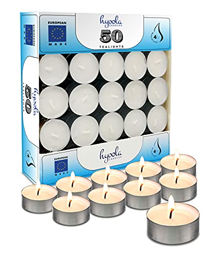 Hyoola Candele Tealight - Set Da 50 Candele Bianche Sfuse - Candele Piccole - Lumini Bianchi Made In Europe