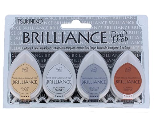 Tsukineko Brilliance Dew Drop Pigment Ink Pad 4Pc Set-Planetarium, Multi-Colour