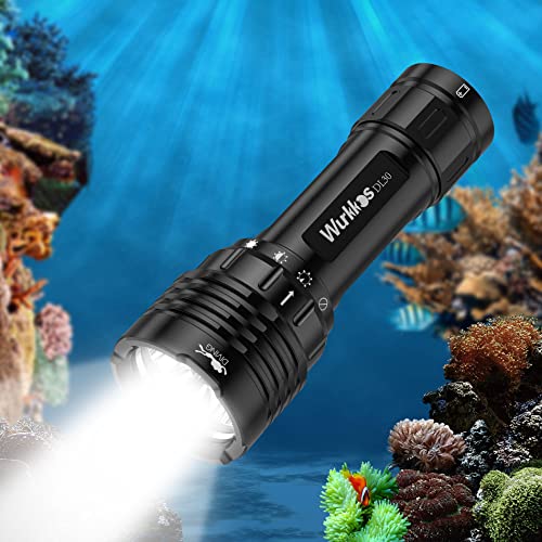 Wurkkos Dl30 Torcia Subacquea, Torcia Subacquea Da 3600 Lumen Ricaricabile, Impermeabile Ipx8, 3 * Led Samsung Lh351D, Colore Luce Bianca Neutra (5000