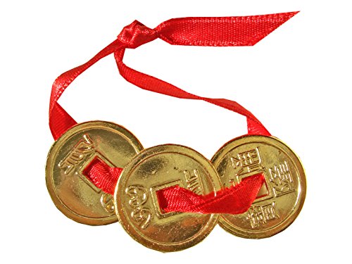 Feng Shui 3 Monete D'Oro 24Kt Oro/Nastro