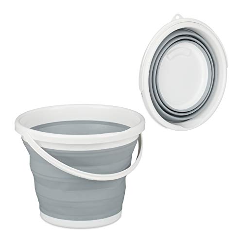 Relaxdays Secchio Pieghevole Da 10 Litri, Pieghevole, Recipiente Richiudibile, Per Casa Automobile E Campeggio, Grigio