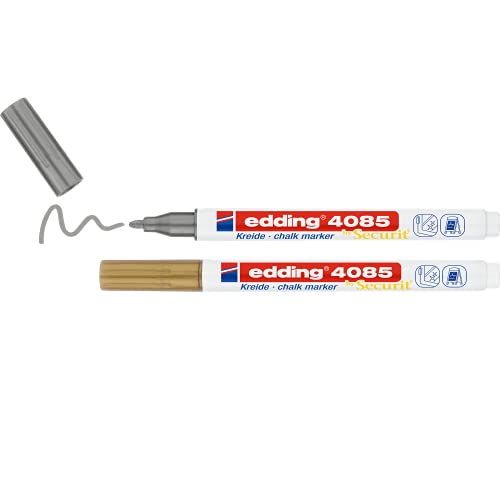 Edding 4085 - Pennarello A Gesso, 2 Pennarelli, Punta Rotonda Da 1 A 2 Mm, Per Lavagna Cancellabile, Per Scrivere Finestre, Vetro, Specchi, Colori Opa