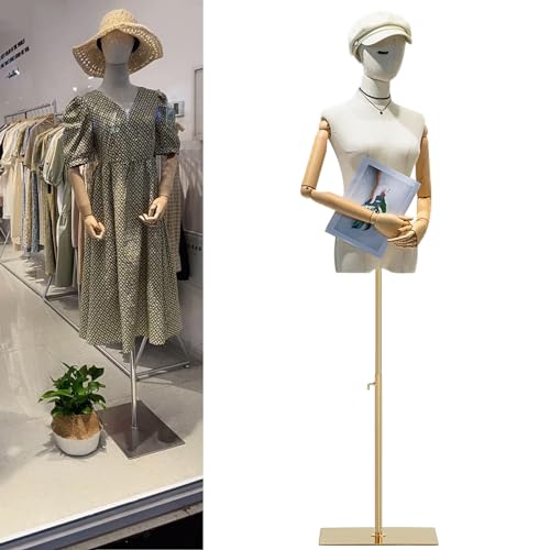 Jueraori Manichino Donna, Manichini Sartoriale Busti Con Braccia Di Legno Testa Staccabile, Forma Del Vestito Mostra Supporto Del Manichino Per Negozi