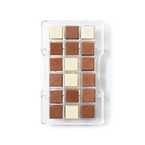 Decora 0050092 Stampo Professionale Cioccolatino Quadro, 18 Cavità, 25 X H 10 Mm, In Policarbonato, Ideale Per Realizzare Cioccolatini Lucidi E Crocca