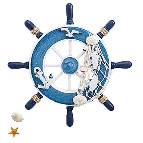 Hosh Timone Decorativo Per Barca, Volante Nautico In Legno, Per Decorazione Murale (Blu)