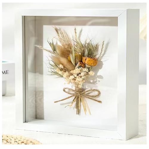 Gshur Cornice Portafoto 3D, 20 X 20 Cm, Per Oggetti Fino A 3 Cm, Forma Quadrata, Per Oggetti, Foto, Opere D'Arte, Ricordi, Fiori (Bianco)