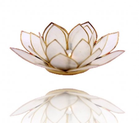 Trimontium Portacandele Bianco Neve A Forma Di Fiore Di Loto A Tre Fogli, Conchiglia Capiz, Naturale, 14 X 14 X 8 Cm