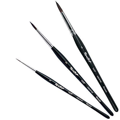 Roubloff 3Er Set Pennelli Pittura Taglia 1-3-5 | Setole Di Scoiattolo Naturali | Pennelli Pittura Professionali A Punta Tonda Per Colori A Base D'Acqu