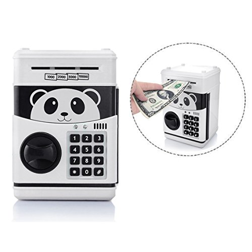 Itian Cartoon Piggy Bank Cash Coin Can Con Password, Money Bank Money Safe, Saving Box, Atm Bank Safe Locks Panda Smart Voice, Nero+Bianco
