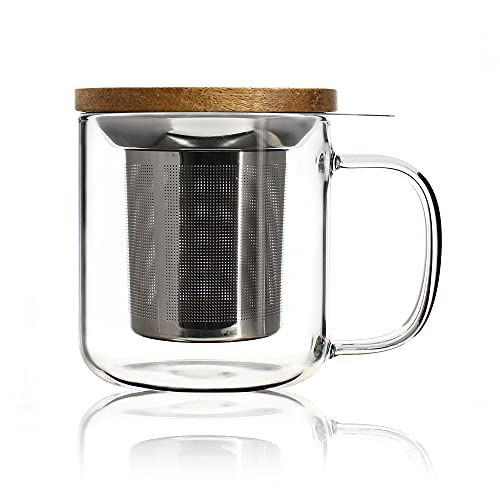 Ogo Living - Tisana Gustave 300 Ml - 7912103 - Ideale Per Tè, Tisane, Infusi E Rooibos - Tazza Da Tè In Vetro E Coperchio In Legno Di Acacia