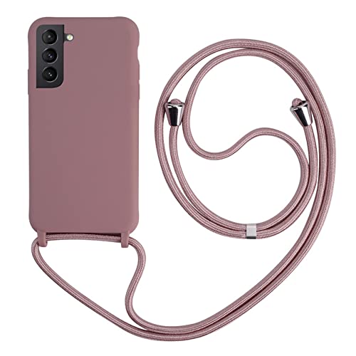 2Ndspring Cover Con Collana Compatibile Con Samsung Galaxy S21 Plus,Case Con Laccio Per Il Collo Custodia Con Cordino,Soft Silicone Rose Gold