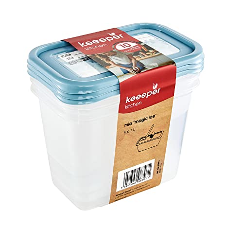 Keeeper Set Di 3 Contenitori Per Congelare Alimenti, Coperchio Su Cui Scrivere, 3 X 1 L, 15,5 X 10,5 X 11,5 Cm, Mia Magic Ice, Nordic Blue (Blu)