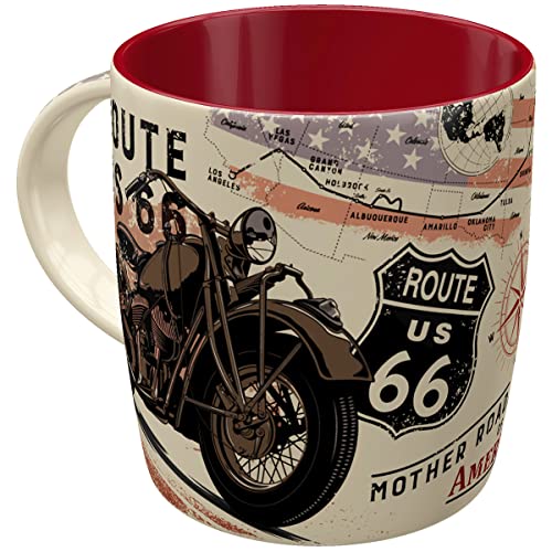 Nostalgic-Art Tazza Da Caffè Retrò Us Highways – Route 66 Bike Map – Idea Regalo Per Amanti Di Moto Ed Usa, 330 Milliliters, In Ceramica, Design Vinta