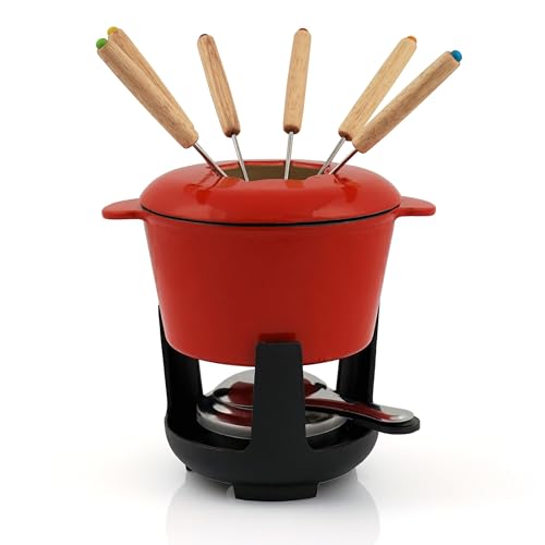 Bbq-Toro Set Fonduta In Ghisa Per 6 Persone Set Fonduta 13 Pezzi Con Bruciatore E Forchette Quantità Di Riempimento 1 Litro Di Cioccolato Al Formaggio