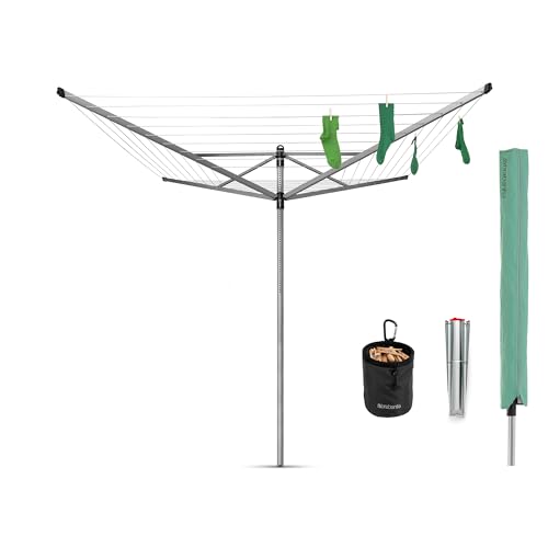 Brabantia - Asciugatrice Rotante Lift-O-Matic - Curve Lisce - Stendibiancheria Resistente Ai Raggi Uv, 50 M - Nessun Cedimento - Adatto Anche Per Appe