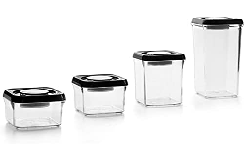 Ibili 788619 Contenant Alimentaire Sous Vide Empilable 1950 Ml Envase De Vacio Apilable Cuadrado 1950, Stainless Steel, Argento/Nero/Trasparente