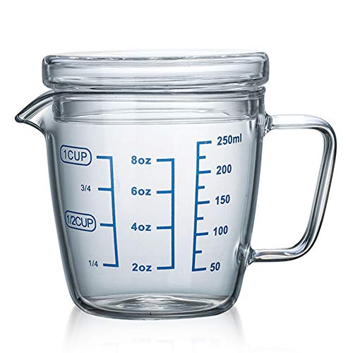Tamume 250Ml Brocca Di Misurazione Del Vetro Microonde Misurino Con Coperchio Dosatori (250Ml)