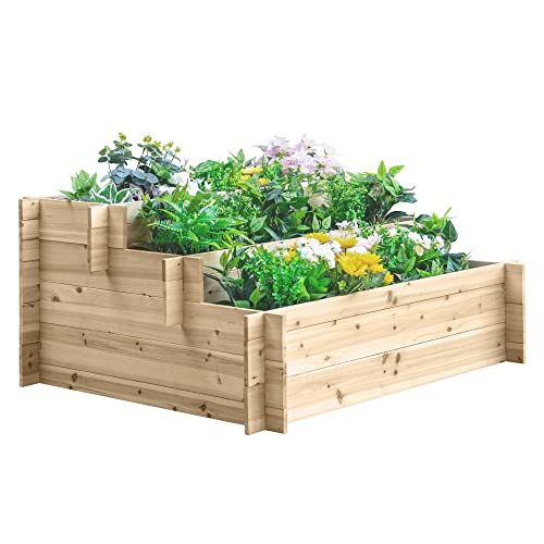 Outsunny Fioriera Da Giardino In Legno A 3 Livelli, Letto Per Orto Rialzato Da Esterno, Fiori, Ortaggi E Piante Aromatiche, 120X100X54Cm