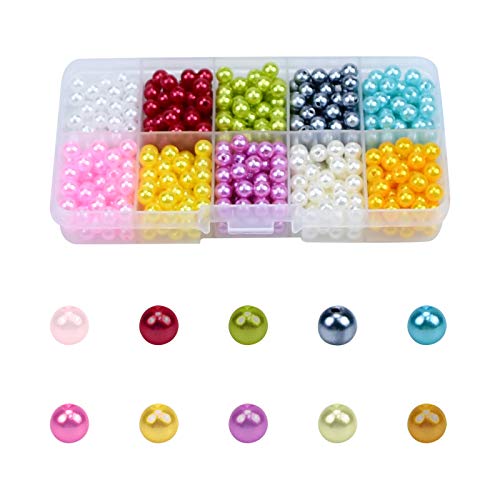 600Pcs Perla Rotonde Perline, 10 Colore Perline 6Mm Perline Colorate, Perline Di Rotonda Assortiti Perline, Rotondi Perle Di Vetro Assortimento Di Col