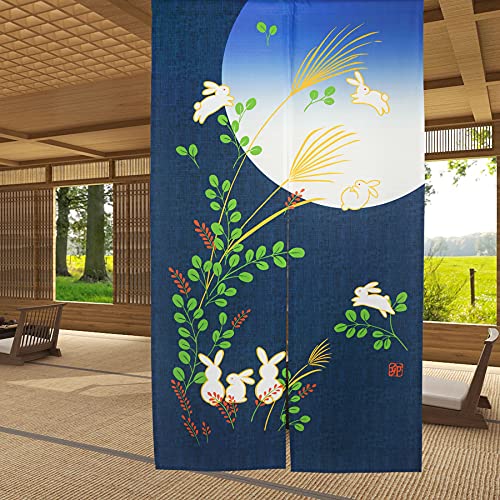 Ligicky Giapponese Noren Tenda Ristorante Lungo Curtain Doorway Curtains Corridoio Decorazione Domestica Blu (Coniglia E Luna,85 * 150Cm)