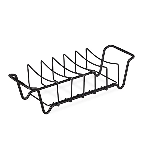 Relaxdays Supporto Per Costine, Cestello 2In1 Da Barbecue, Rib Rack Per Costolette E Arrosto, Acciaio Al Carbonio, Nero, 100%