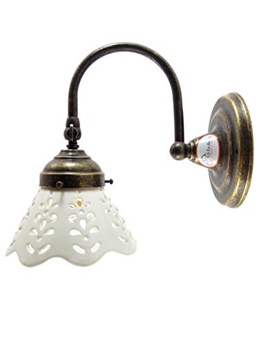 Fd-Bolletta Arredamento E Illuminazione Applique Da Parete Interni, Lampada Cucina,Applique Ottone, Paralume Ceramica Ac4 Misure: Sporgenza 23Cm, Ø Pa