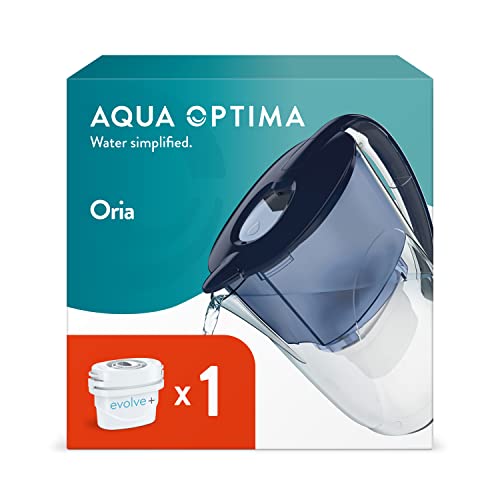 Aqua Optima Oria - Caraffa Filtrante Per Acqua, 1 Cartuccia Filtrante Evolve+, Capacità 2,8 L, Per Ridurre Microplastiche, Cloro, Calcare E Impurità,