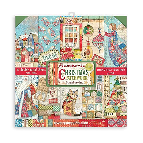 Stamperia Intl, Kft (3Pl) Blocco Extra Piccolo Da 10 Fogli – 15,24 X 15,24 (6" X 6") Double Face Christmas Patchwork, Multicolore, 15.24X15.25